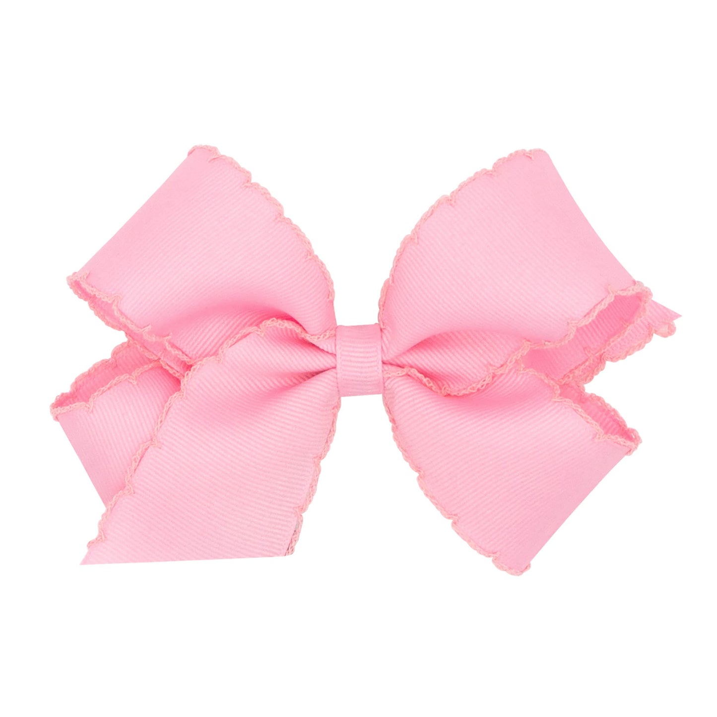 Wee Ones Girls Classic Grosgrain Moonstitch Edge Hair Bow, No-Slip Hair Clip, Handmade, Pearl, Medium
