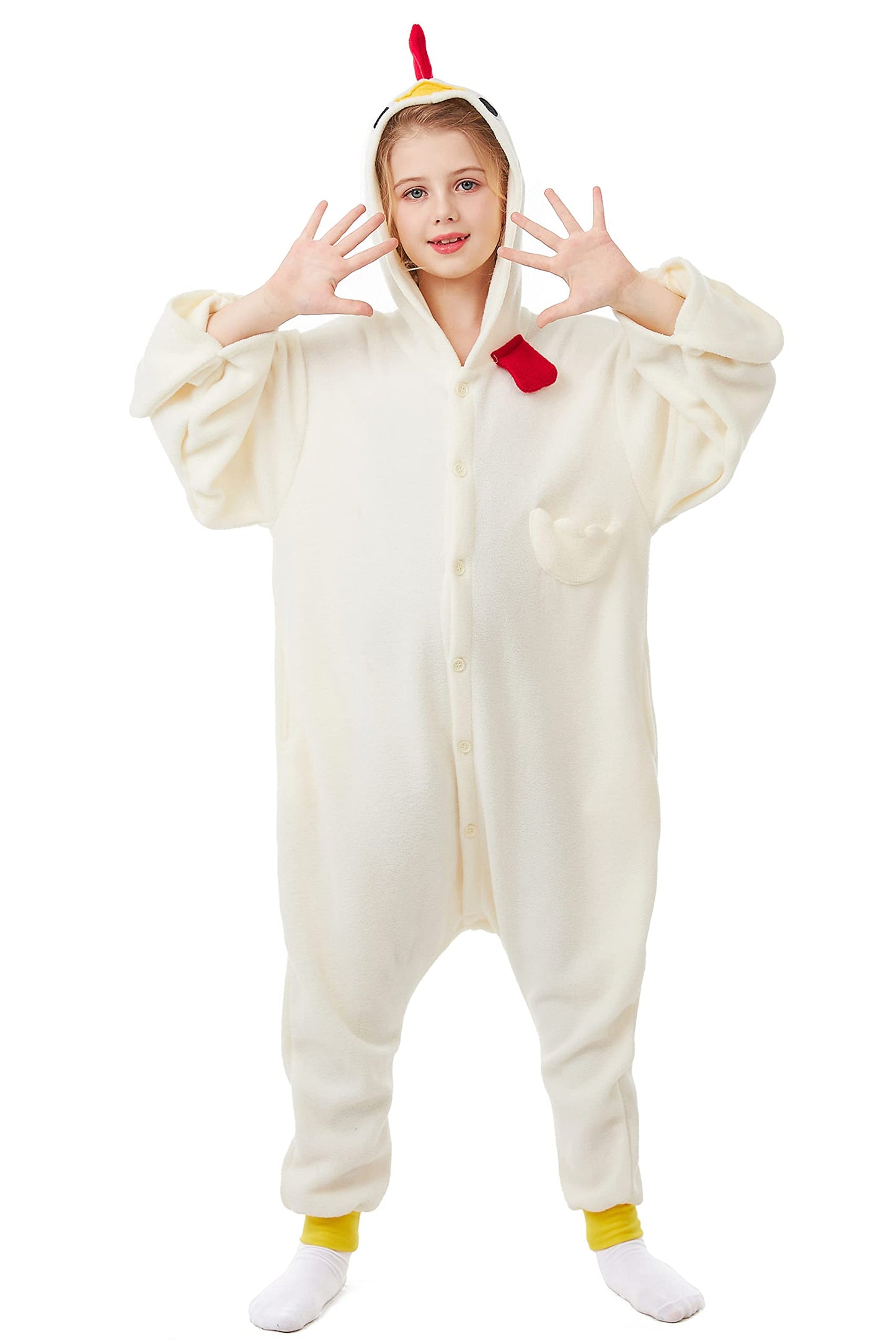 CANASOUR Chicken Onesie Kids Halloween Cosplay Costume Girls One Piece Rooster Pjs Anime Unisex Hoodie Pajamas For 5T Boys Party