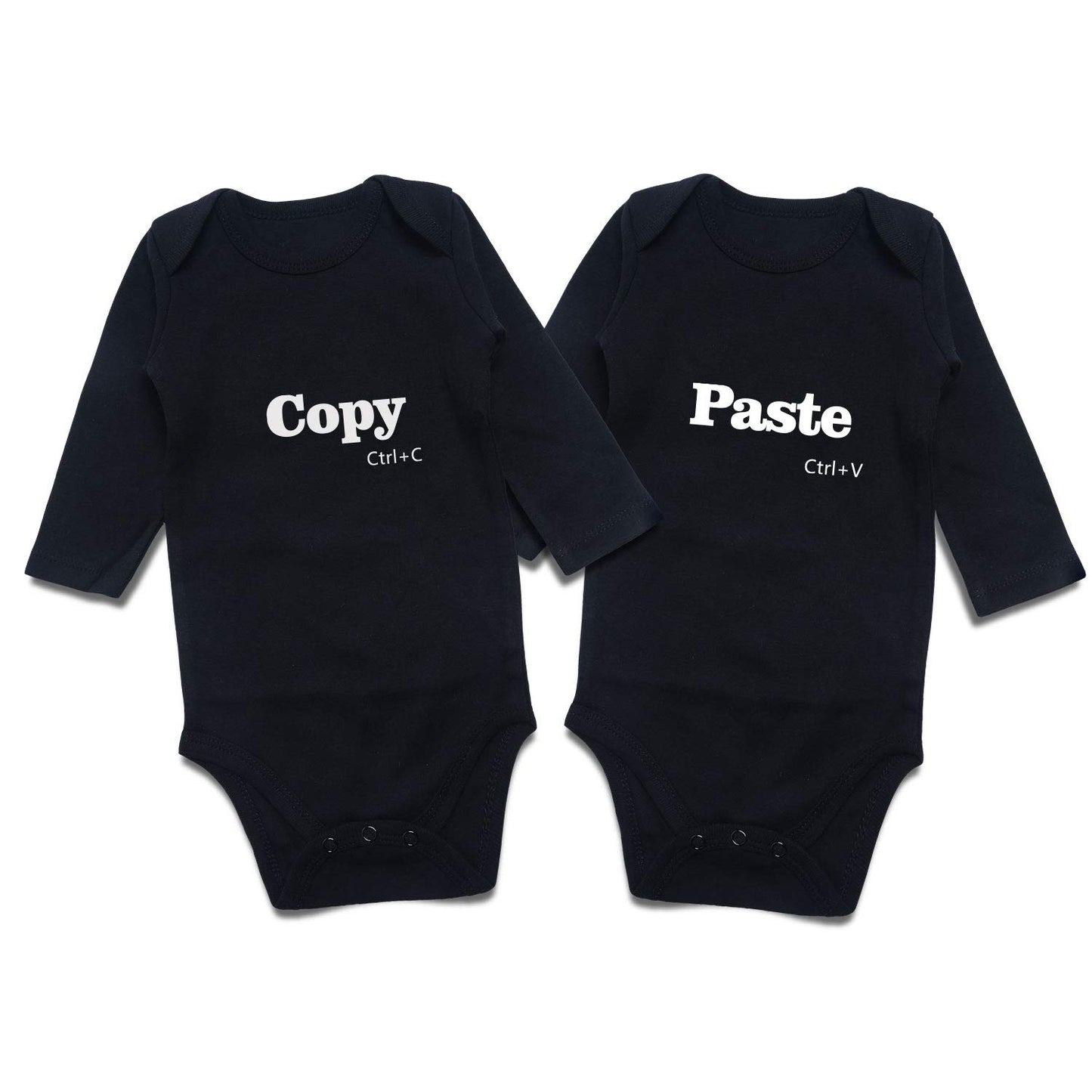 Defahn Funny Twins Baby Long-Sleeve Bodysuits Clothes Unisex Outfits 0-24M (Black 02, 3-6 Months)
