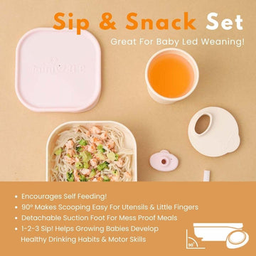 Miniware Sip & Snack Set With Snack Bowl, 1-2-3 Sip Drinking Cup, And Suction Foot For Baby Toddler - Promotes Self Feeding | Di
