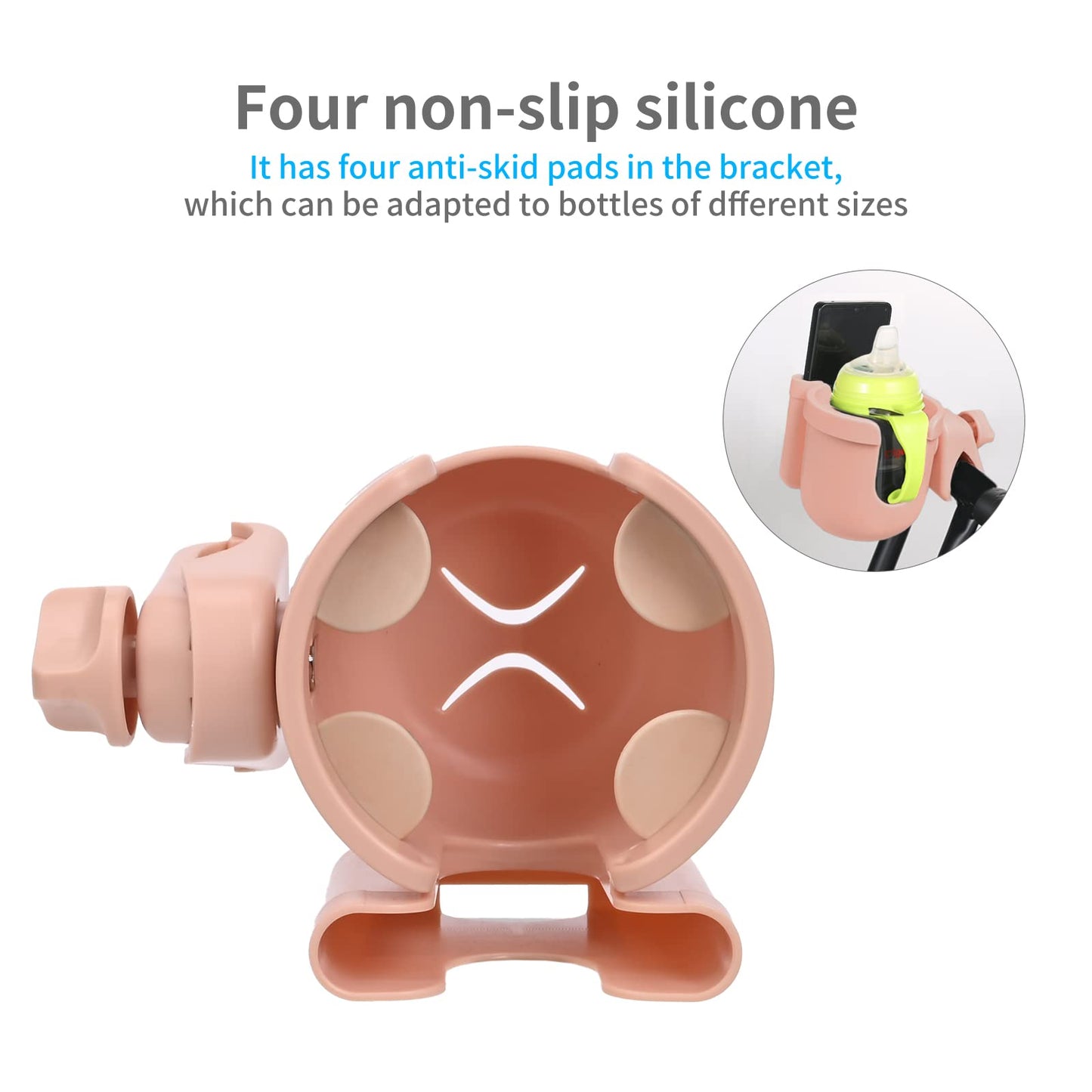 Suranew Adjustable Stroller Cup Holder With Phone Holder For Baby Stroller For Family Members,Pink