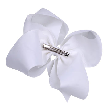 Boutique Hair Bows Alligator Clips 6 Pcs 8 Inch For Infant Baby Girl Teens Girls Women (White)