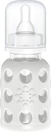 Lifefactory 4-Ounce Bpa-Free Glass Baby Bottle With Stage 1 Nipple And Protective Silicone Sleeve, Stone Gray