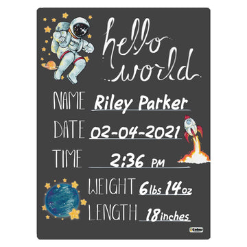 Cohas Hello World Newborn Baby Announcement Chalkboard Sign With Space Theme, 9 By 12 Inches, No Marker