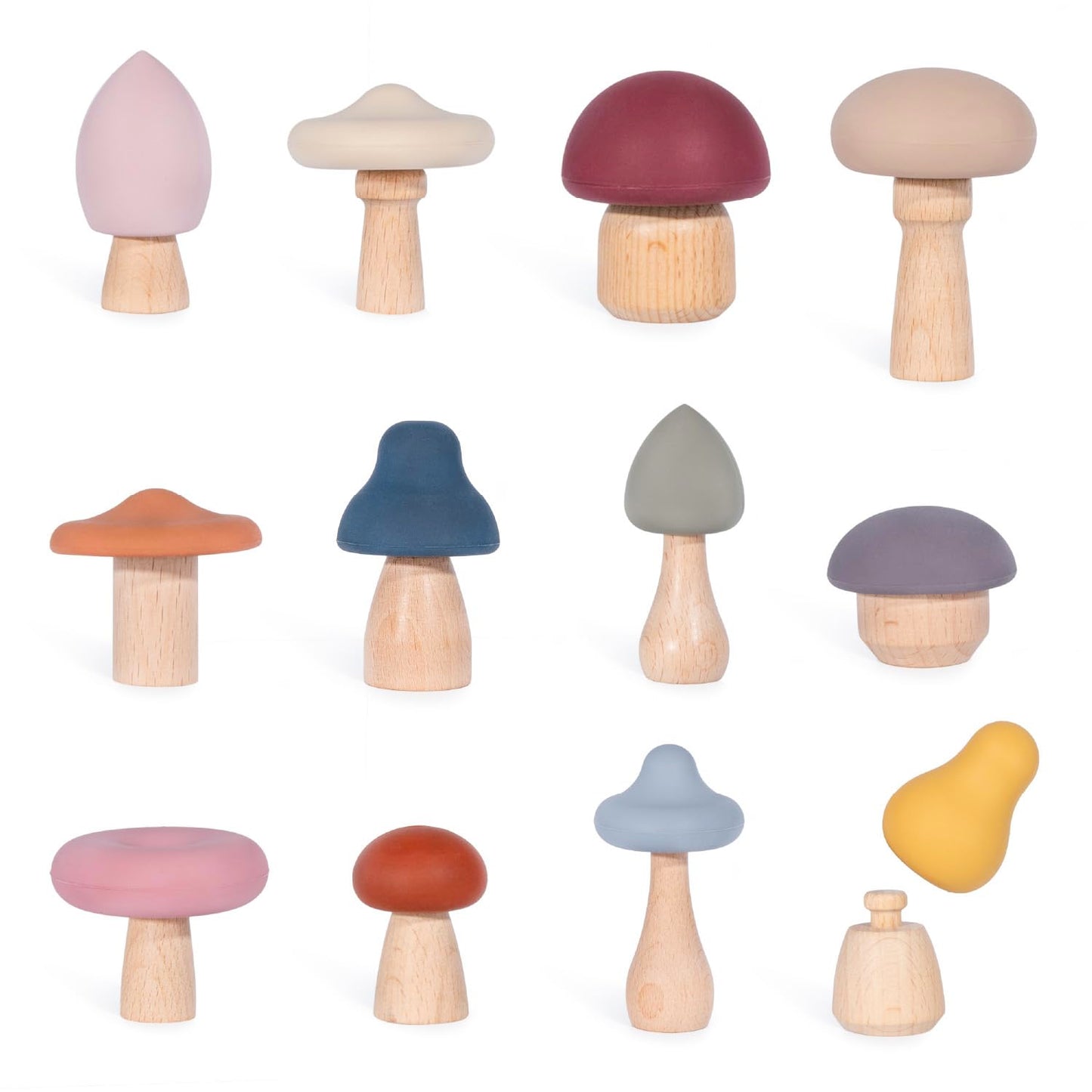 Woodland Mushrooms Mix & Match Set for Kids - Wood and Silicone Montessori Open Ended Play Imaginative Toys