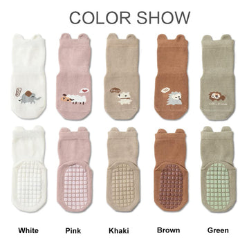 Exegawe Toddler Non Slip Socks, Cute Baby Socks With Grips Crew Socks 5 Pairs(E-5 Mix Colors,M)