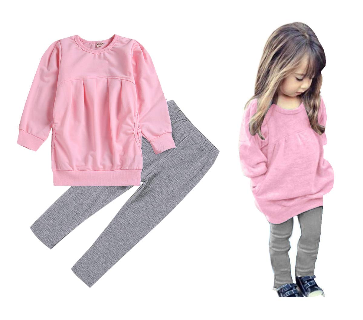 Cm C&M Wodro Toddler Girls Clothes Winter Warm Long Sleeve Tops+Long Pants Set (Pink-2, 4-5T)