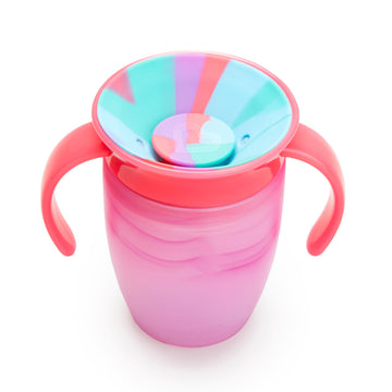 Munchkin Miracle 360 Trainer Sippy Cup With Handles, Spill Proof, 7 Ounce, Tropical Swirl, Pink Multi
