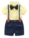 Abolai Baby Boy Summer Cotton Gentleman Short Sleeve Bowtie Romper Suspenders Shorts Outfit Set Style2 Yellow 70