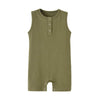 Teach Leanbh Baby Romper Cotton Sleeveless Button Down One Piece Linen Jumpsuit Coverall 3-24 Months (Army Green, 12-18 Months)