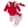 Rtnnsbbfcm Newborn Baby Girl Valentine'S Day Outfit Long Sleeve Ribbed Romper Heart Print Pants Headband 3Pcs Set (Red Bow, 12-1