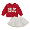 Toddler Baby Girl Valentines Day Outfit Red Love Heart Bow Sweatshirt And Tulle Tutu Skirts Set Cute Spring Clothes (Red Love, 1
