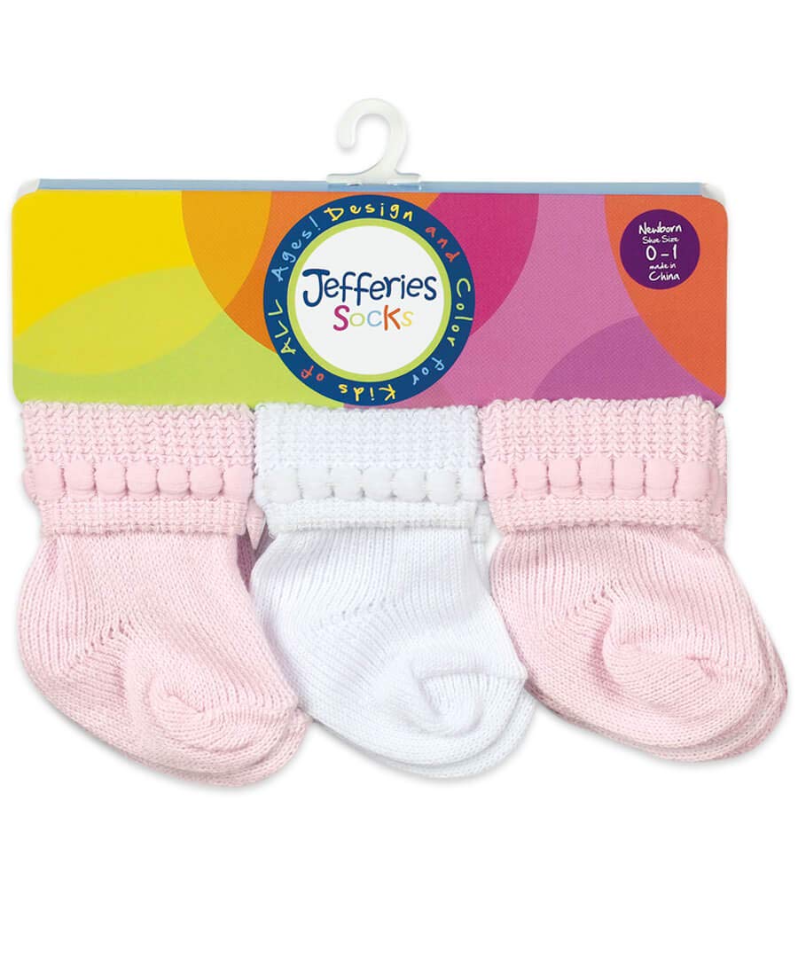 Jefferies Socks Baby Girls Boys Rock-A-Bye Bootie Socks 6 Pack, White/Pink, 0-9 Months