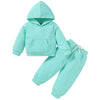 Happy Town Toddler Fall Outfits For Girl Boy Long Sleeve Hoodie Top And Long Sweatpants Set Toddler Sweatsuit (Solid Color-Cyan,