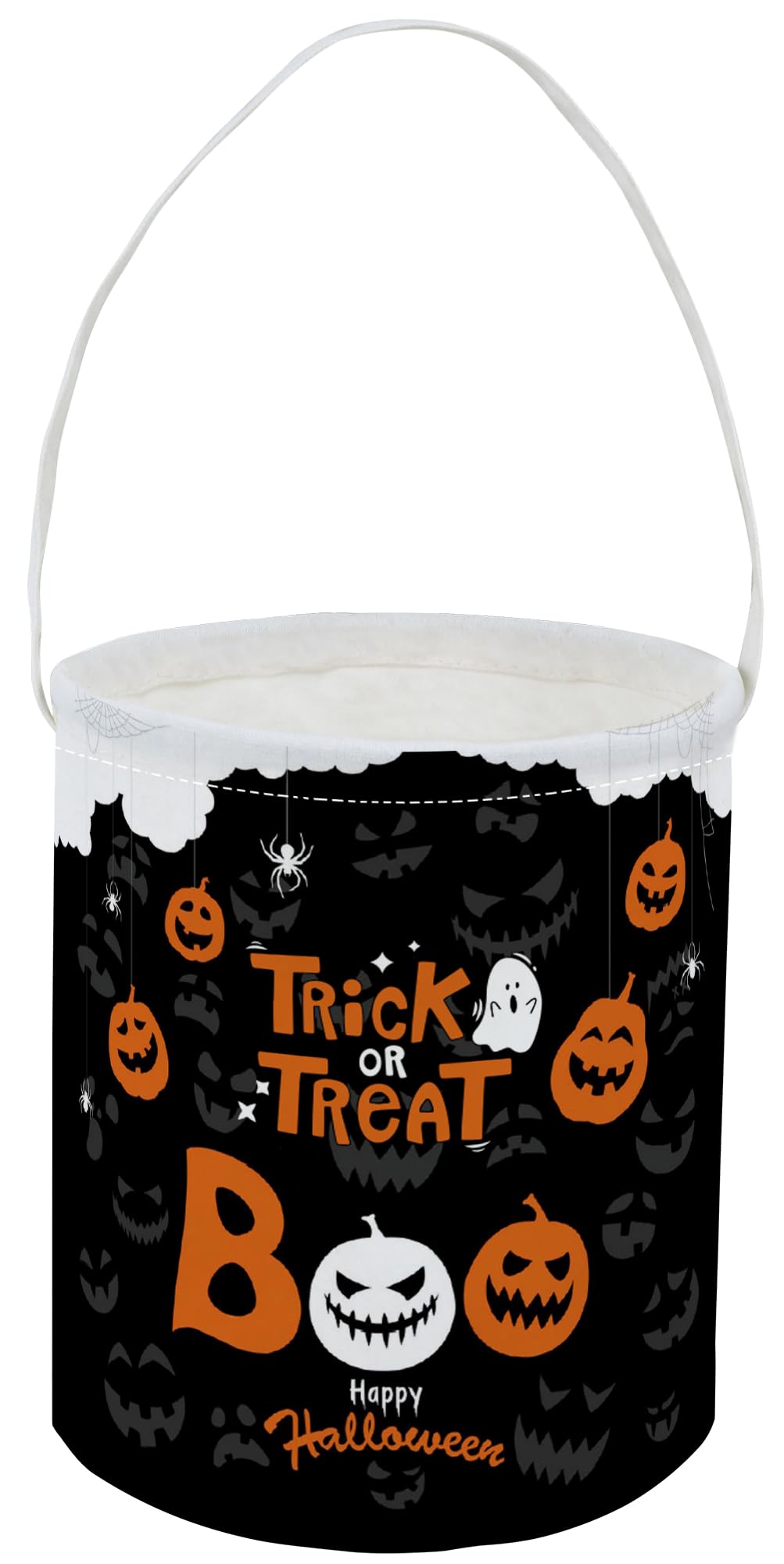 HKEC Canvas Cute Bucket with Handles,Small Stoarge Bucket,Candy Bag,Gift Baskets,Room Decor(Black Halloween)