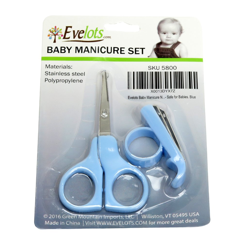 Evelots Baby Manicure Nail Clipper And Scissor Set - Safe For Babies, Blue