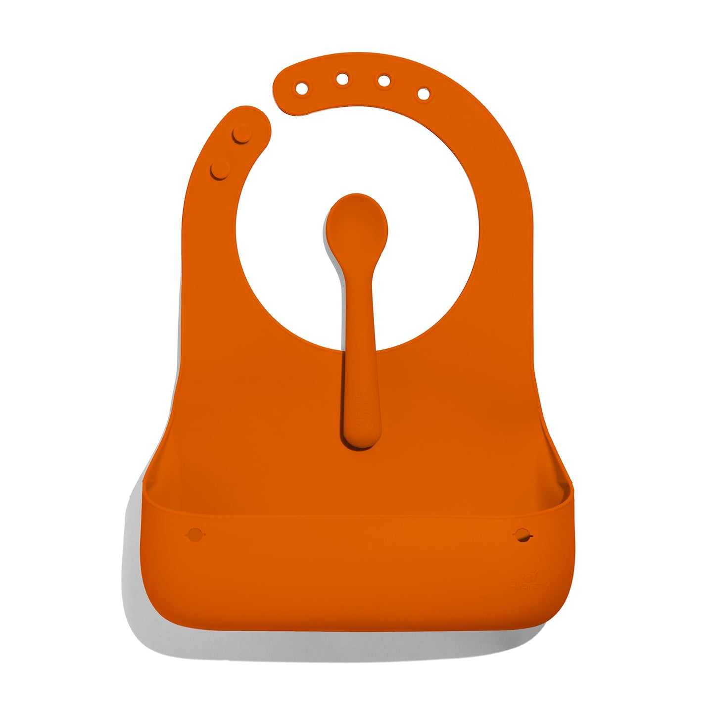 Avanchy Silicone Baby Bibs, Waterproof, Adjustable, BPA Free, Soft Unisex Set for Toddlers with Matching Spoon, Orange