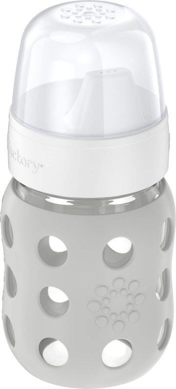 Lifefactory 8-Ounce Wide Neck Glass Baby Bottle With Protective Silicone Sleeve And Hard Sippy Spout, Stone Gray (Lg2221Wcg4)