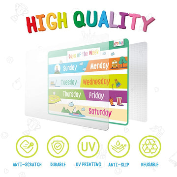 Merka Kids Placemats For Dining Table, 4 Pack Toddler Educational Placemats 17X11 In, Features Days Of The Week, Numbers 1-100,