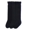Epeius Baby Knee High Socks Seamless Toddler Girls Knee High Socks Tube Ruffled Stockings Cotton Long Socks 5-7 Years,3 Pack,Bla