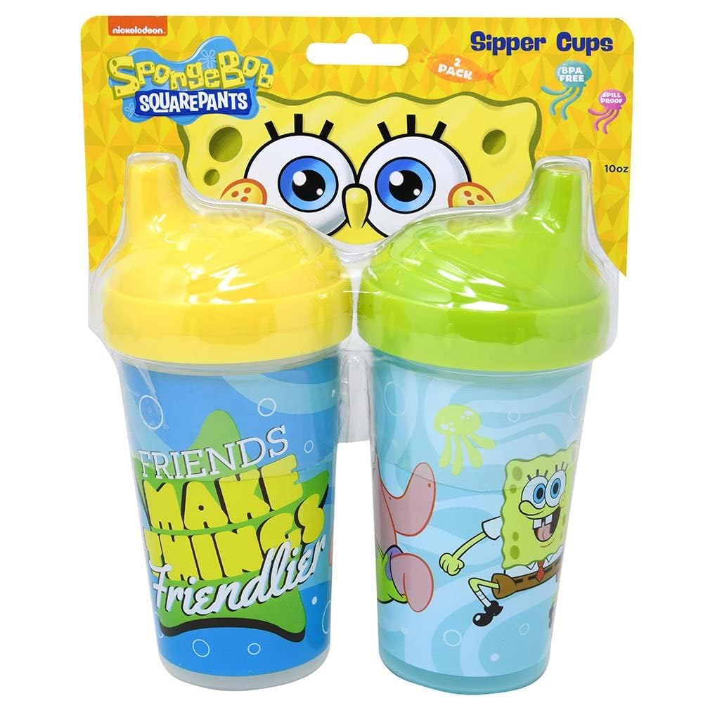 Cudlie Baby Boy 2 Pack 10 Oz Hard Spout Sippy Cup For Toddler, Sponge Bob
