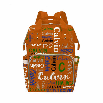 Customize Backpack, Personalized Name Text Orange Diapering Bag Backpack Nappy Baby Bags Casual Daypack Travel Shoulder Bag For