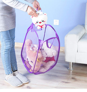Portable Small Mesh Laundry Hamper Foldable Nursery Storage Basket For Baby Clothes Kids Toy Pop Up Camper Hampers Purple