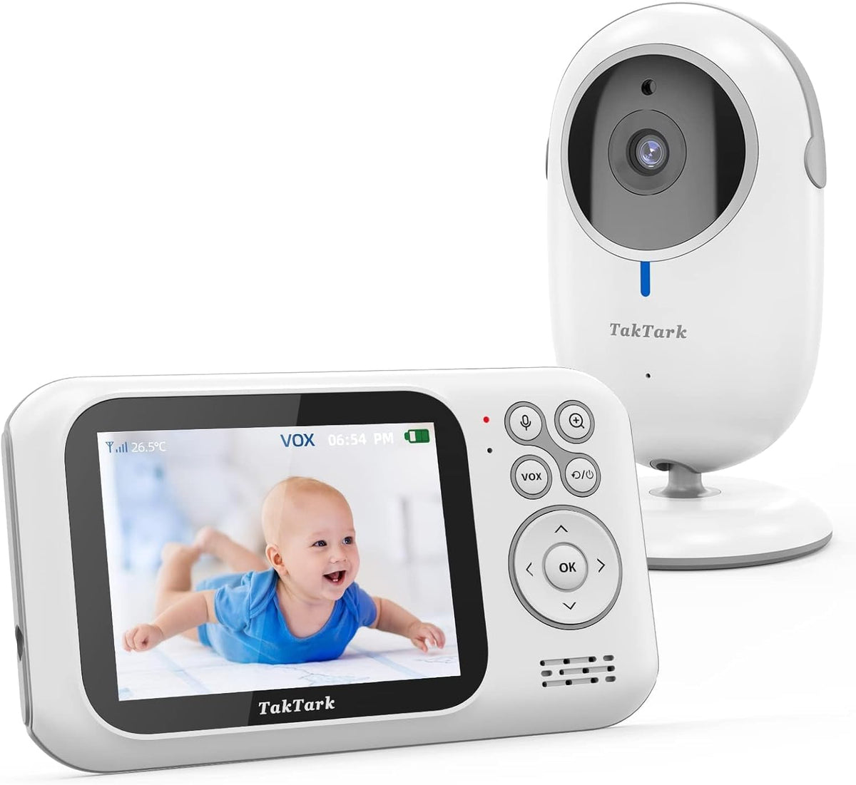 TakTark BM801 Baby Monitor with Camera and Audio, 4.3inch Video Baby Monitors, Night Vision, 2 Way Audio, Remote PanTilt Camera, R