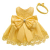 Baby Christmas Embroidery Lace Dresses Little Kid Easter Halloween Wedding Formal Event Dress (Yellow 8348,24M)