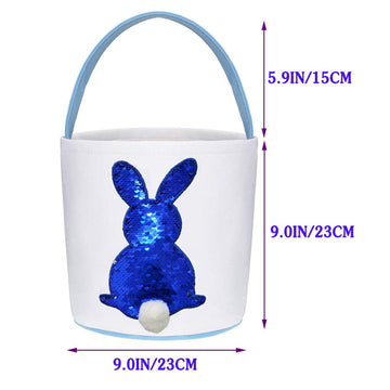 Poptrend Easter Basket Bags,Easter Eggs/Gift Baskets For Kids,Bunny Tote Bag Bucket For Easter Eggs,Toys, Candy,Gifts (Blue Pail