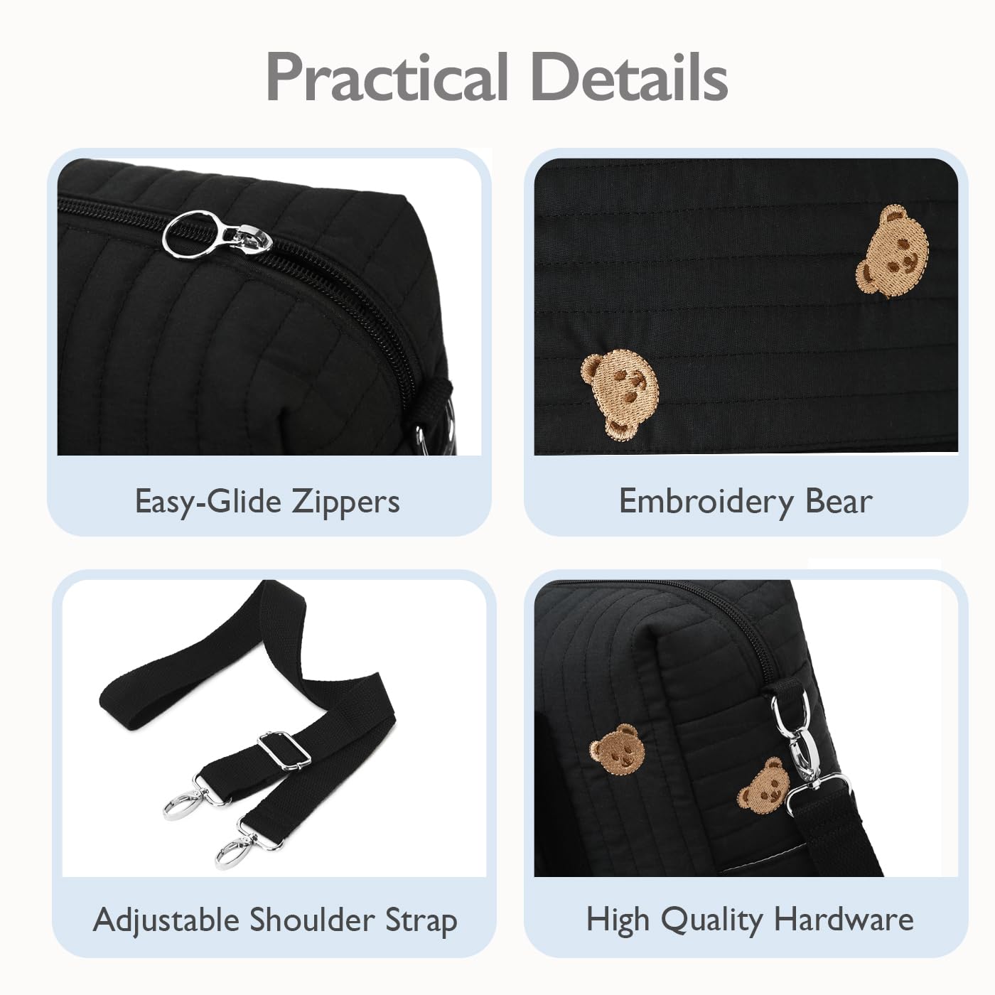 Loradi Diaper Bag Tote With Insulated Pockets And Stroller Hooks For Travel (Black-Gold, Large)