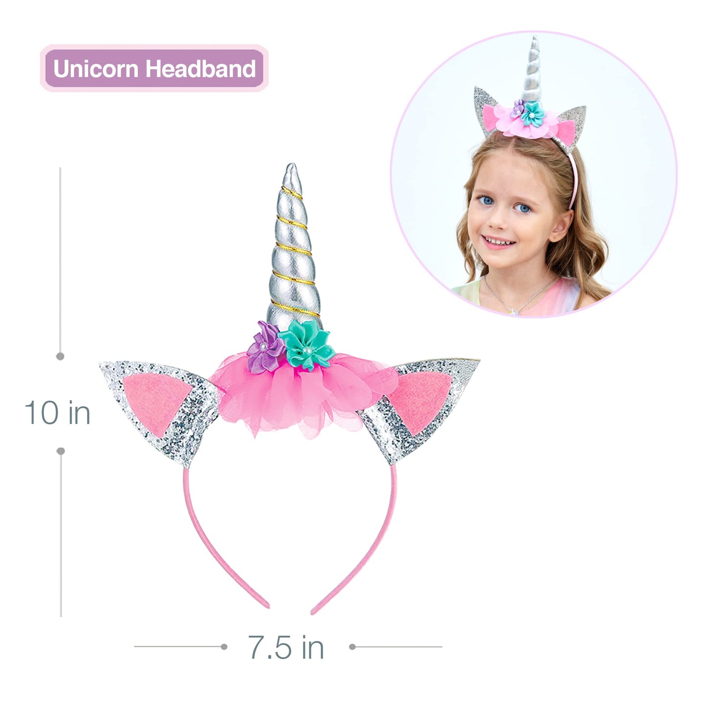 Unicorn Princess Dress Up Clothes For Little Girls - Costume, Jewelry And Headband (8-9 Years, Unicorn Princess 1)