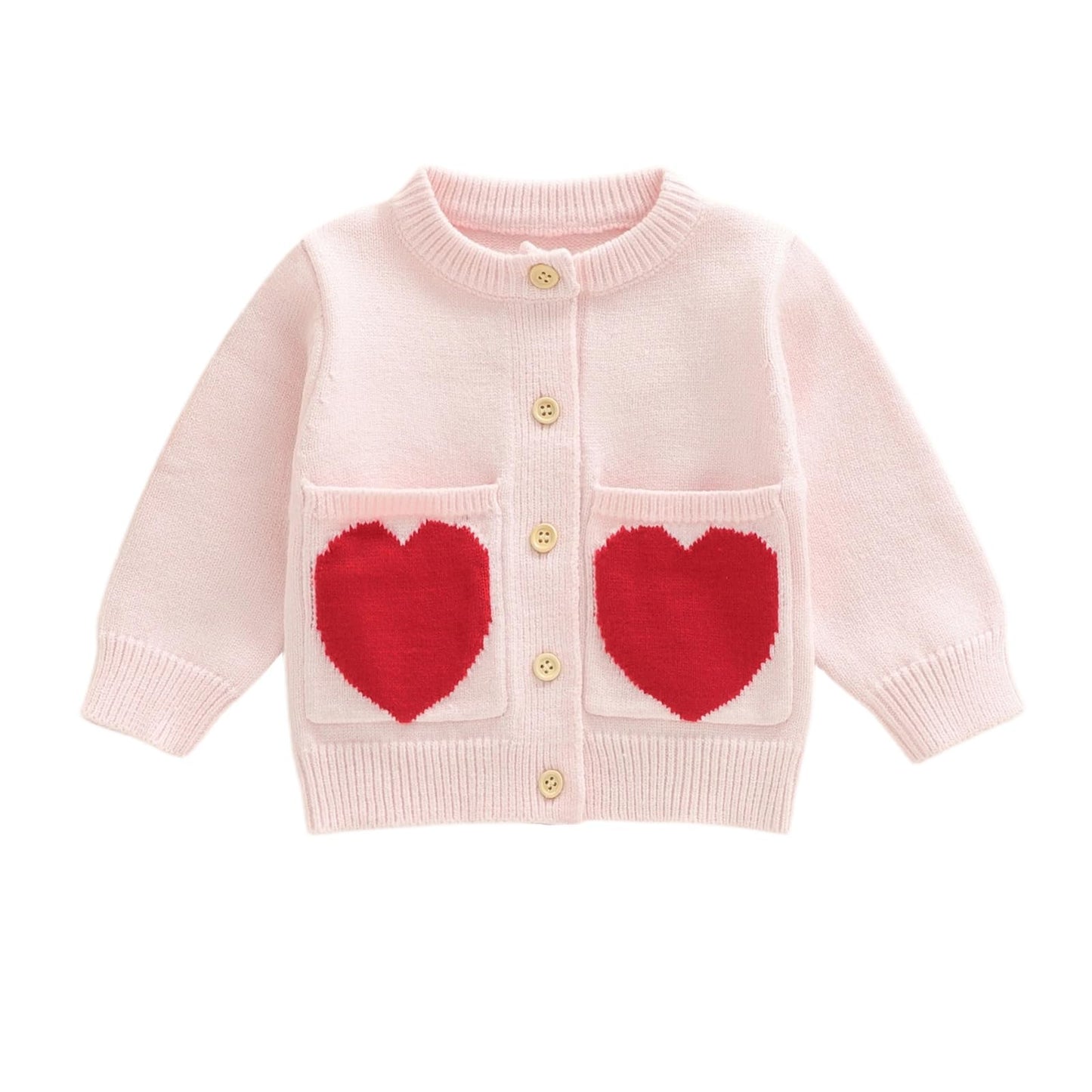 Baby Girl Cardigan Valentines Day Knit Sweater Love Heart Chunky Coat Knitwear Toddler Fall Winter Clothes (Pink Heart, 12-18 Mo