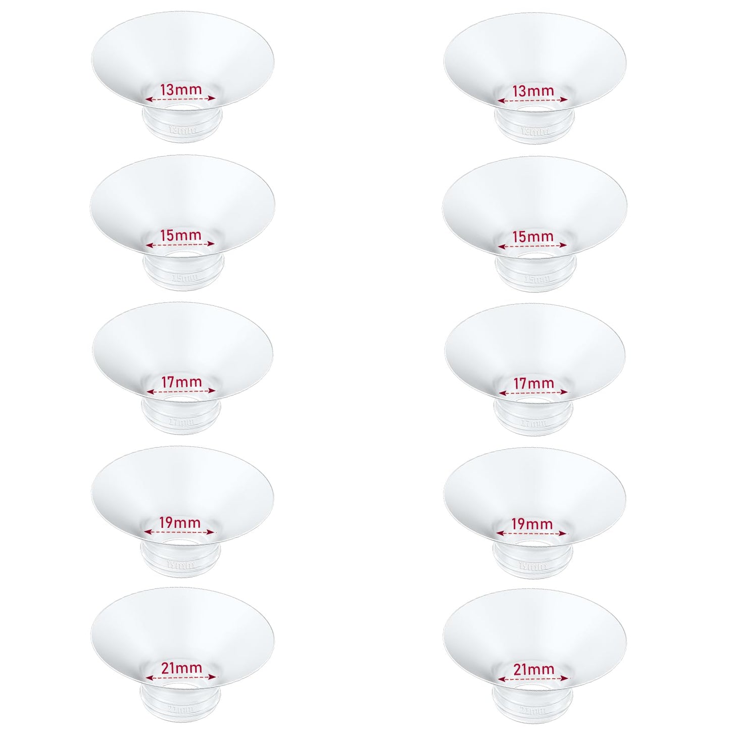IVARONAL Flange Insert 10PCS 13/15/17/19/21mm*2 Compatible with Momcozy M9/M6/M5/S12 Pro/V1 Pro/V2 pro, Spectra/Medela/Elvie/NCV