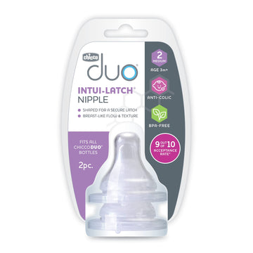 Chicco Duo 100% Silicone Intui-Latch Baby Bottle Nipple With Anti-Colic Valve | Skin-Like Texture And Breast-Like Flow | Stage 2