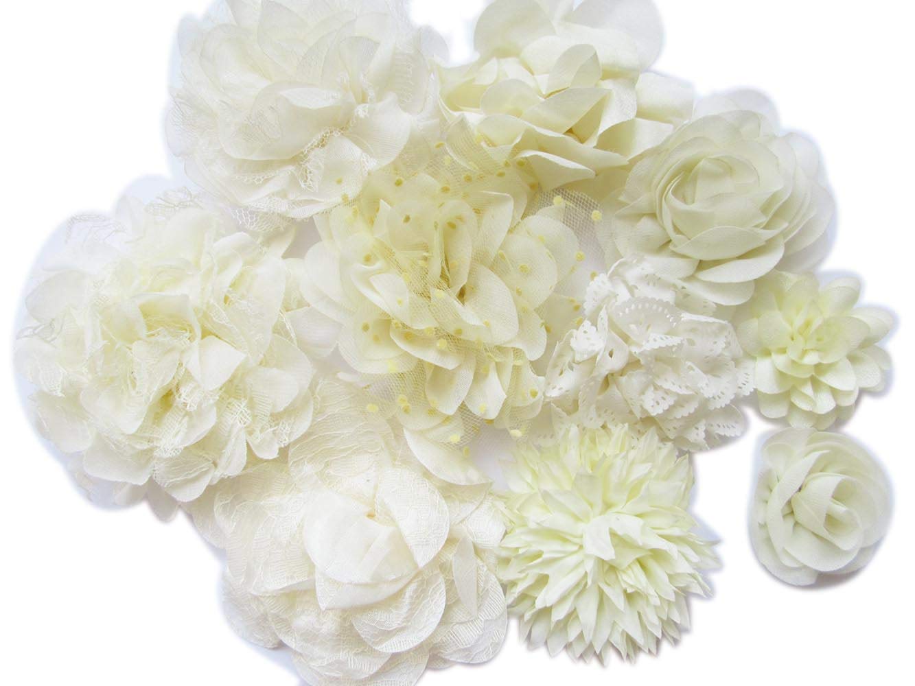 Yycraft 15Pcs Ivory Chiffon Flower For Girls Headband Baby Flowers Bows,Crafts,Party Decoration(2'-4.5')