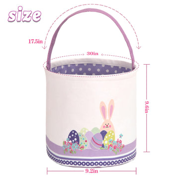Lessmo 2Pack Easter Bunny Basket Easter Egg Buckets, Green Purple Cute Personalized Canvas Cotton Tote Bags Egg Hunt Basket For