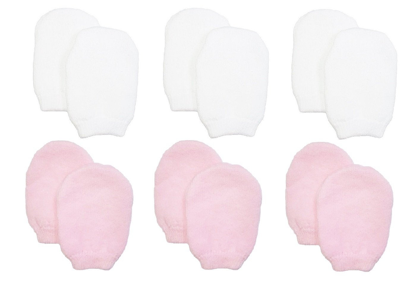 Newborn Baby Girl No Scratch Cotton Mittens (Includes 3 Pairs White & 3 Pairs Pink Mittens)