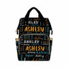 Personalized Diaper Backpack For Women, Custom Name Black Diaper Bag Baby Nappy Bag Fashion Shoulder Bag Casual Daypack Bag For