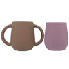 Bravejusticekidsco. | Teenie Tiny Silicone Developmental Baby-Led Weaning Drinking Cups (2 Pack) (Warm Taupe And Mauve)
