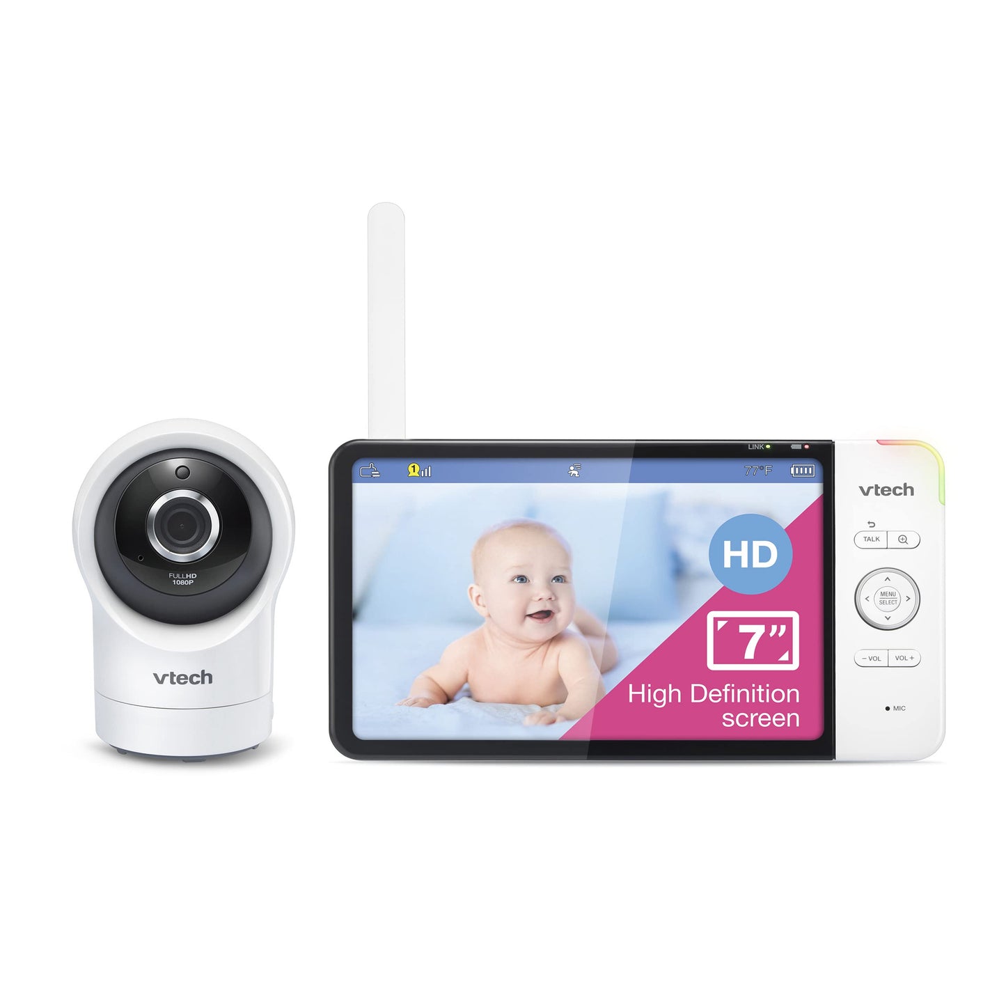 Vtech Rm7764Hd 1080P Wifi Remote Access Baby Monitor, 360 Pan&Tilt, 7    720P Hd Display, Hd Night Vision, Soothing Sounds, 2-Wa