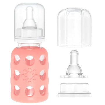 Lifefactory Glass Baby Bottles With Silicone Protection - 2-Pack, 4 Ounce Bottles, Cantaloupe & Banana