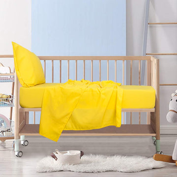 Ntbay Toddler Sheet Set - 3-Piece Microfiber Crib Sheet Set - Flat Sheet, Fitted Sheet, Pillowcase - Solid Toddler Bedding, Yell