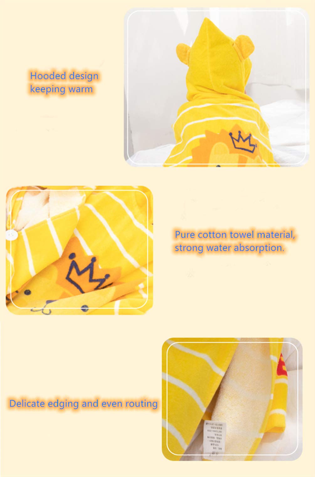 Tonwhar Kids Bath/Pool/Beach Hooded Poncho Towel-Cartoon Animal Pattern Cotton Beach Towel For Baby And Kids (Lion, 1-4 Years/He