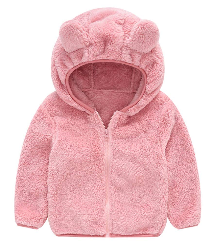 JESKIDS Toddler Girls Boys Fleece Hoody Jacket Zip Up Teddy Coat Warm Winter Outwear Pink