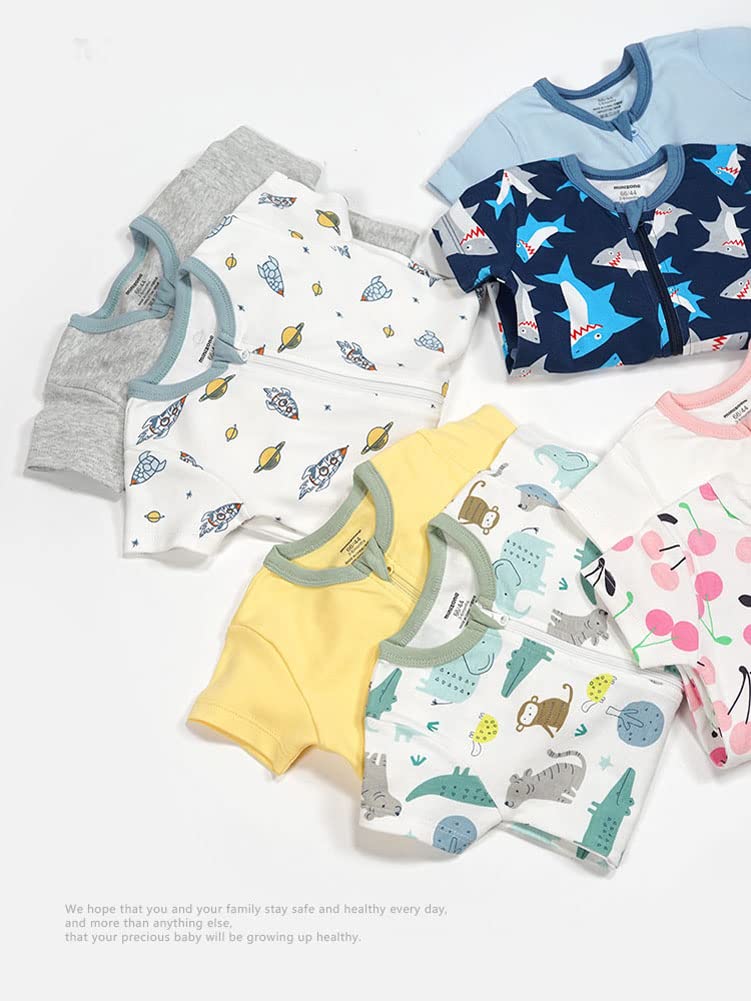 Teach Leanbh Baby Boys Girls 2 Pack Footless Pajamas Cotton Short Sleeve Printing Romper Sleep And Play 3-24 Months (Rocket, 12-