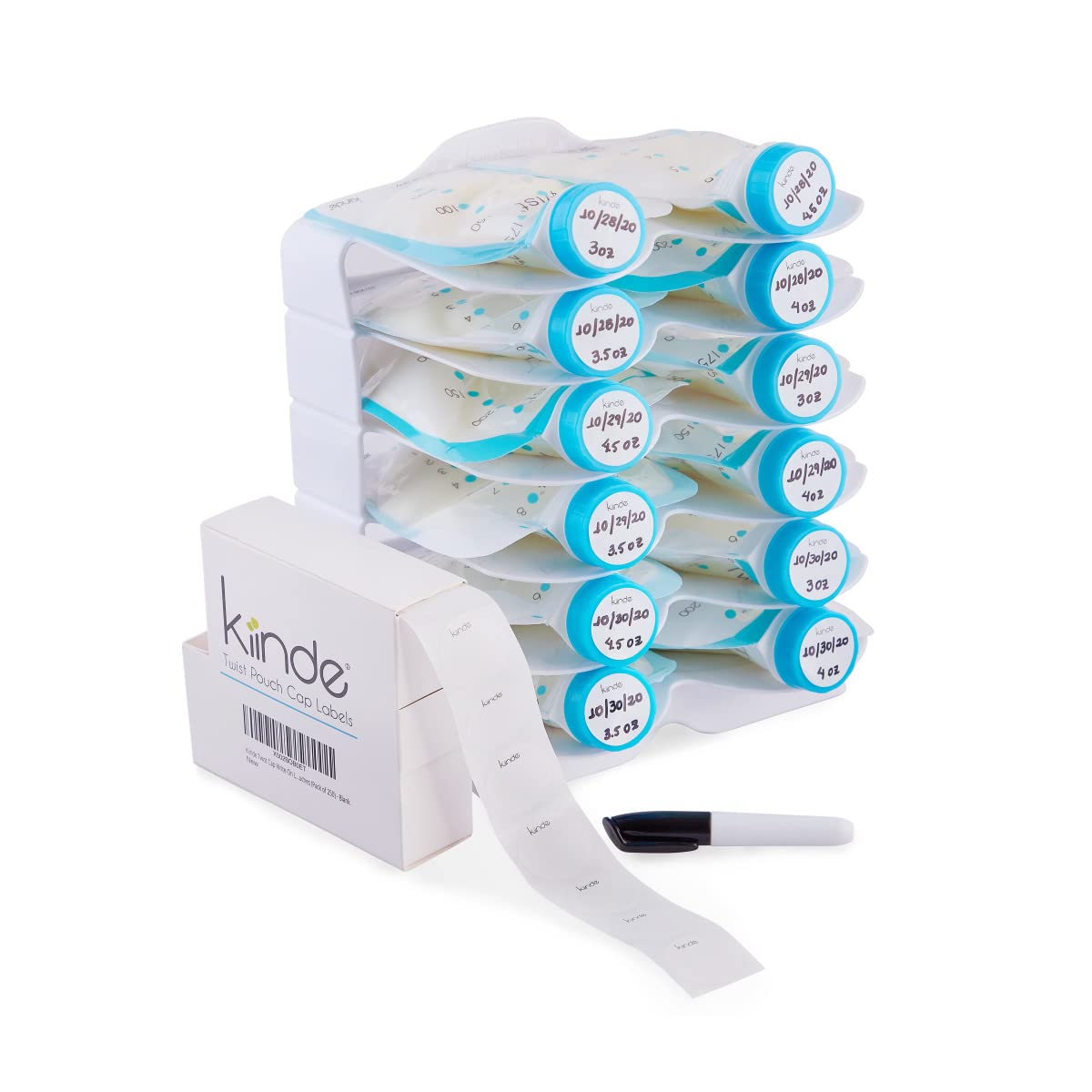 Kiinde Twist Cap Single-Use Write-On Labels For Breast Milk And Baby Food Storage Pouches (Pack Of 250) - Includes Label Dispens