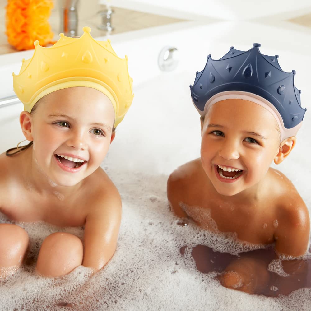 Naihod 2 Pieces Soft Baby Shower Cap Soft Adjustable For Washing Hair Shield Safe Visor Cap Bathing Shampoo Shower Protection Ba
