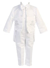Igirldress Little Boys White Baptism Christening Mandarin Collar Tail 5 Pcs Tuxedo With Silver Cross Embroidery Size 5