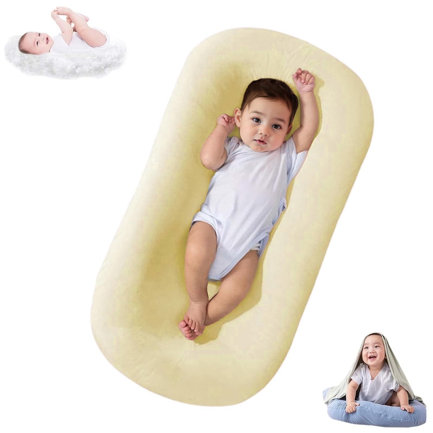 DAOLUAN Baby Lounger Bionic Organic Lounger Soft Breathable Baby Lounger for Newborn Infant Babies 0-18 Months (Yellow, OneSize)